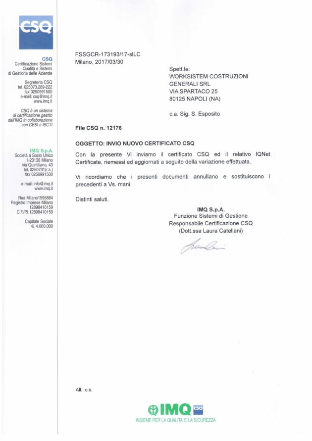 2017.03.30 Certificato CSQ e Certificato IQNet 2017